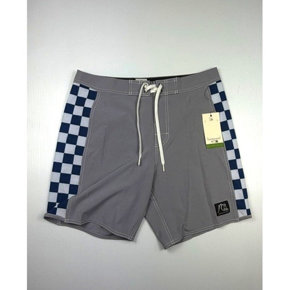 Quiksilver Mens Board Shorts 32 Gray Checkerboard Y2K Surf Swim Trunks Graphic